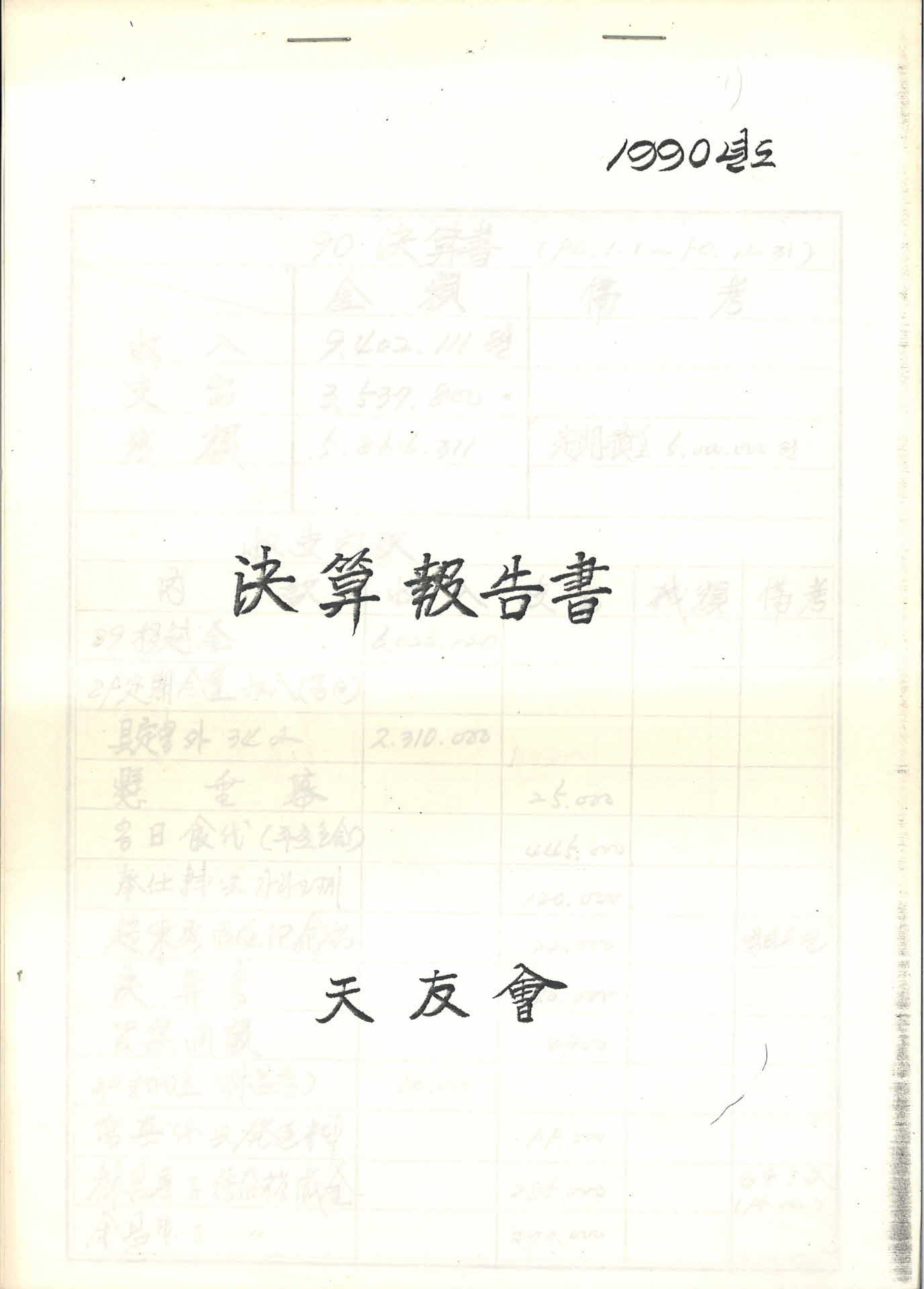 1990년도 천우회 결산보고서