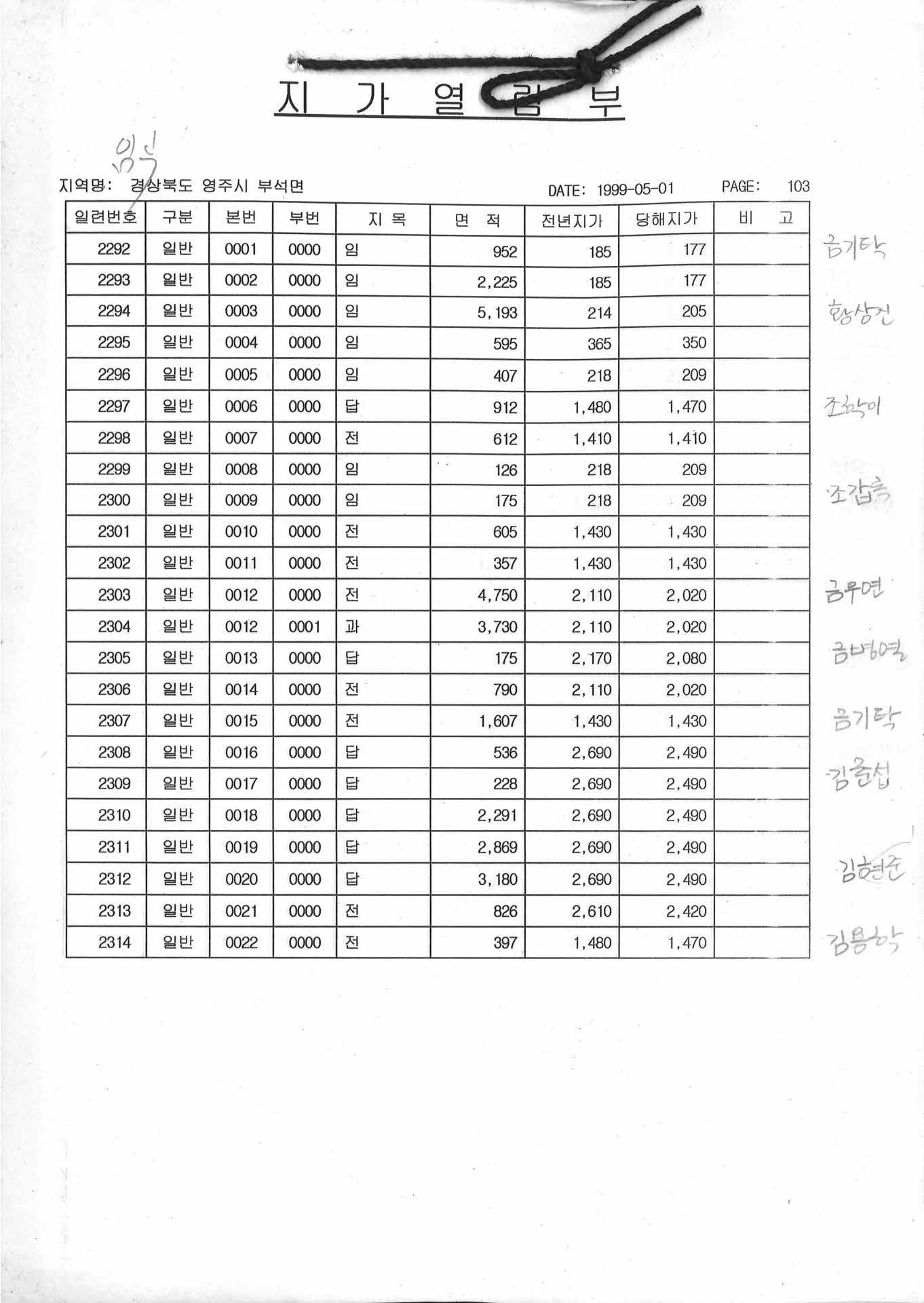 부석면 지가열람부 103-186