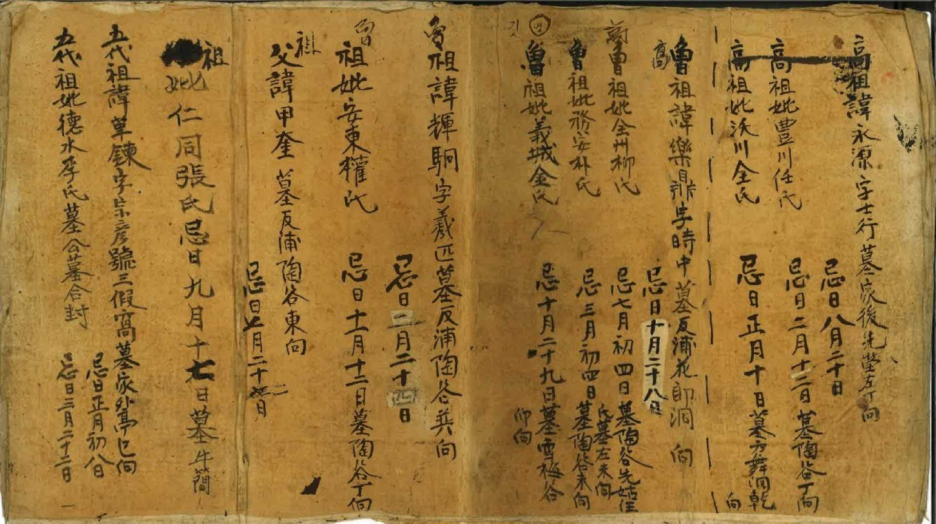 고문서-제사 기일 정리 목록