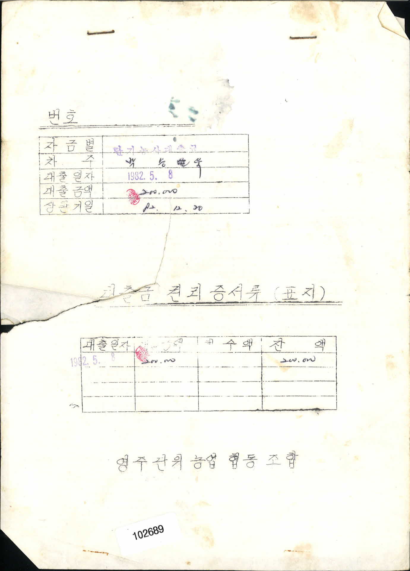 대출금권리증서류