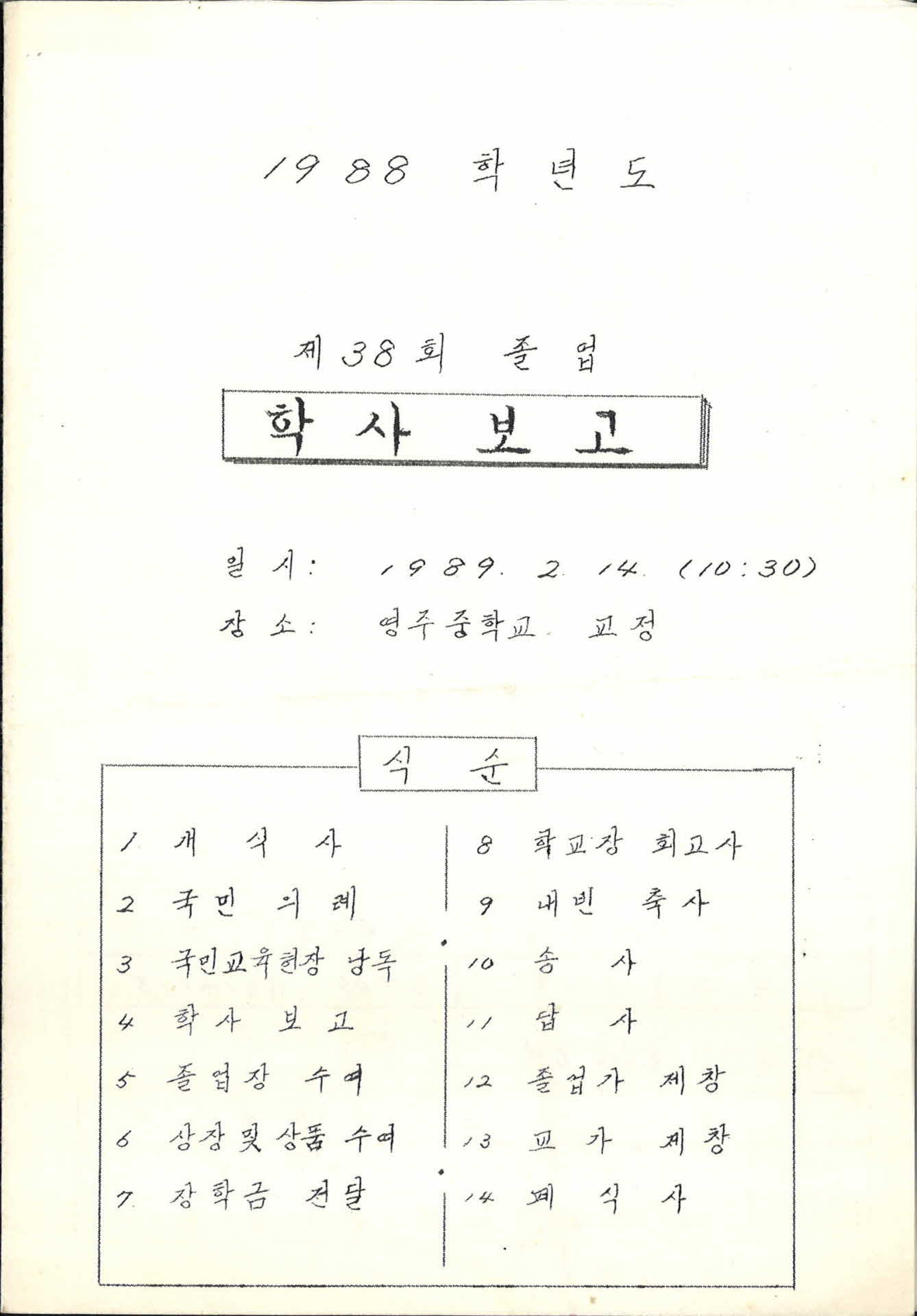 1988학년도 학사보고