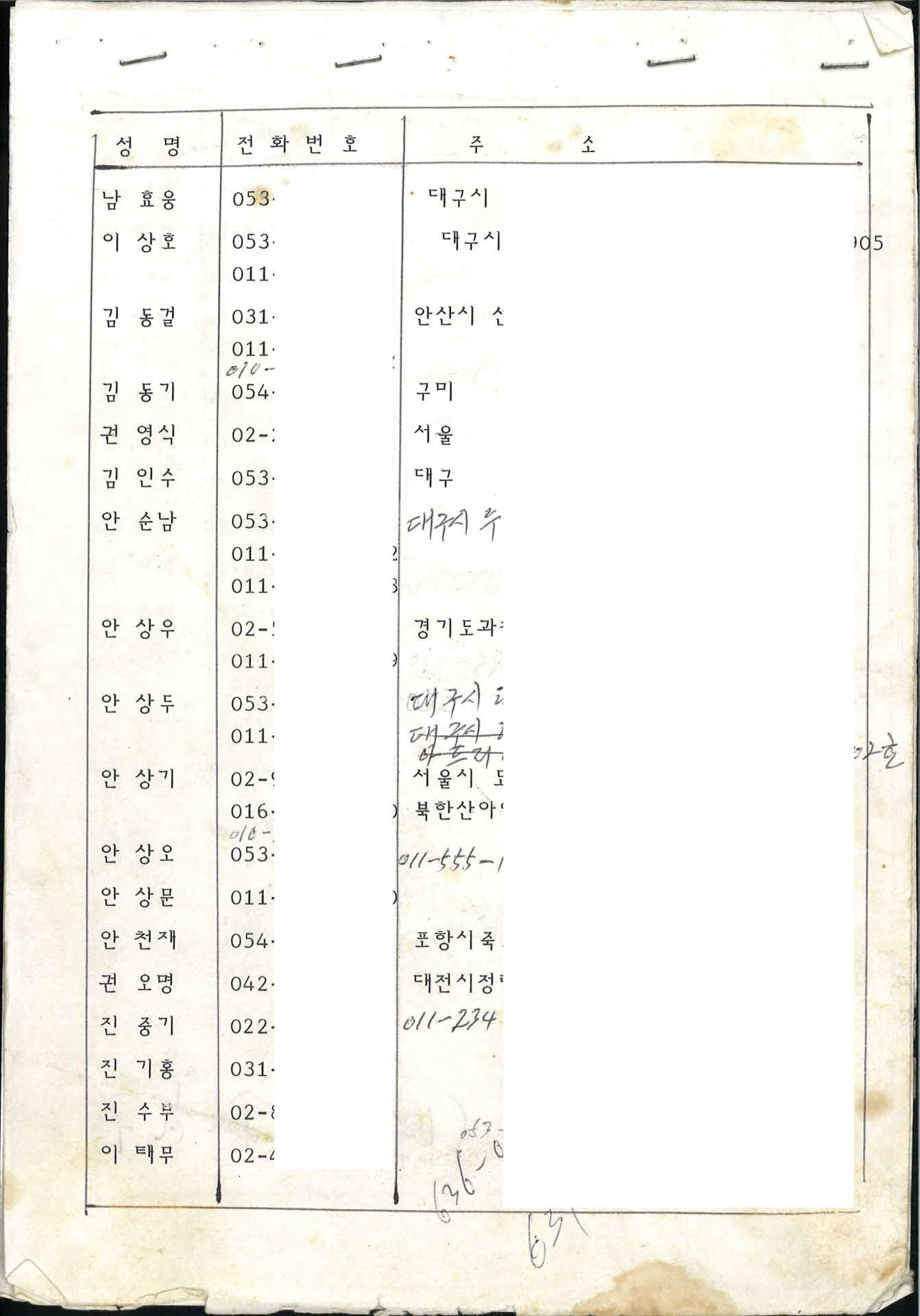 회원 전화번호부 명단