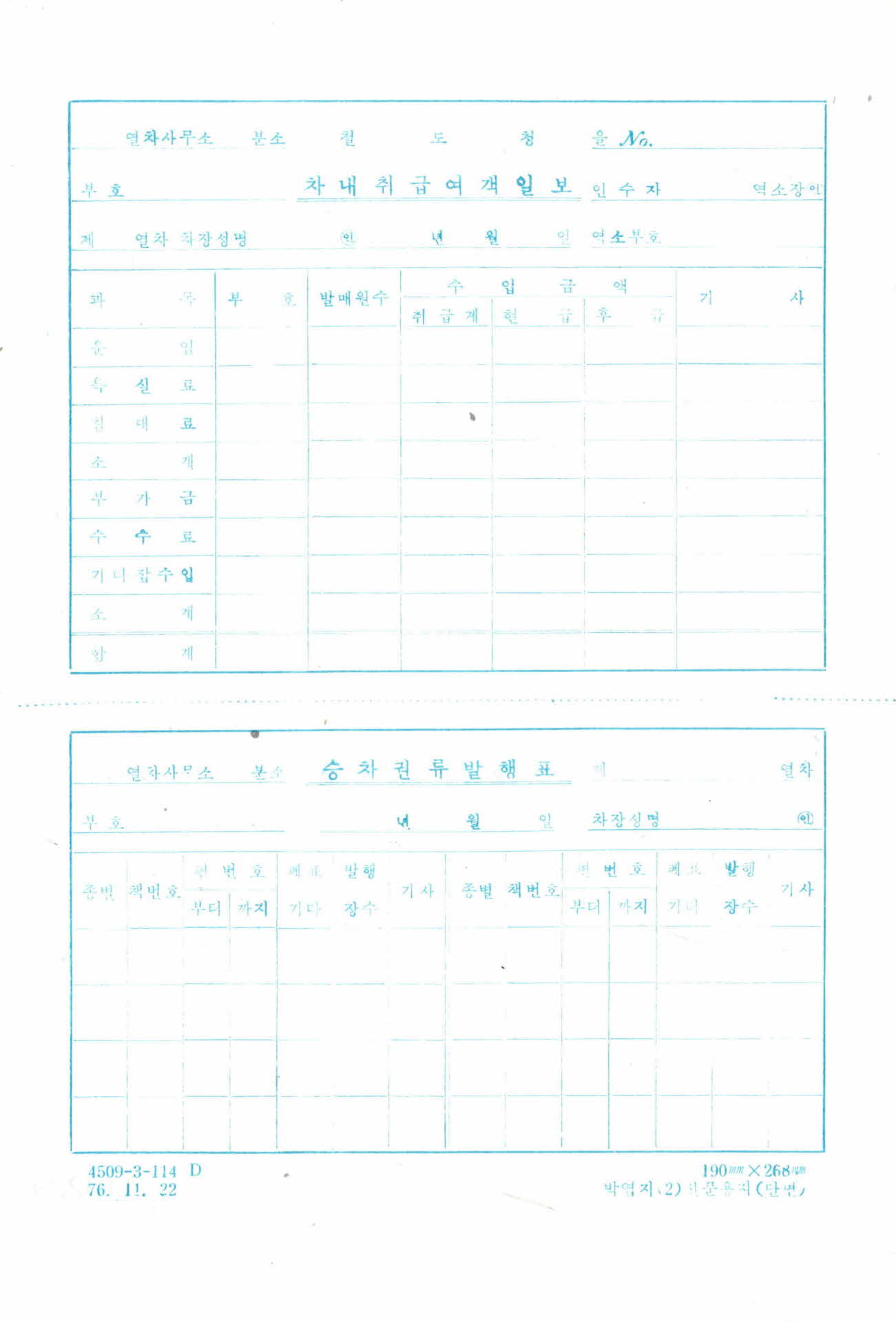 1970년대 열차사무소 서식