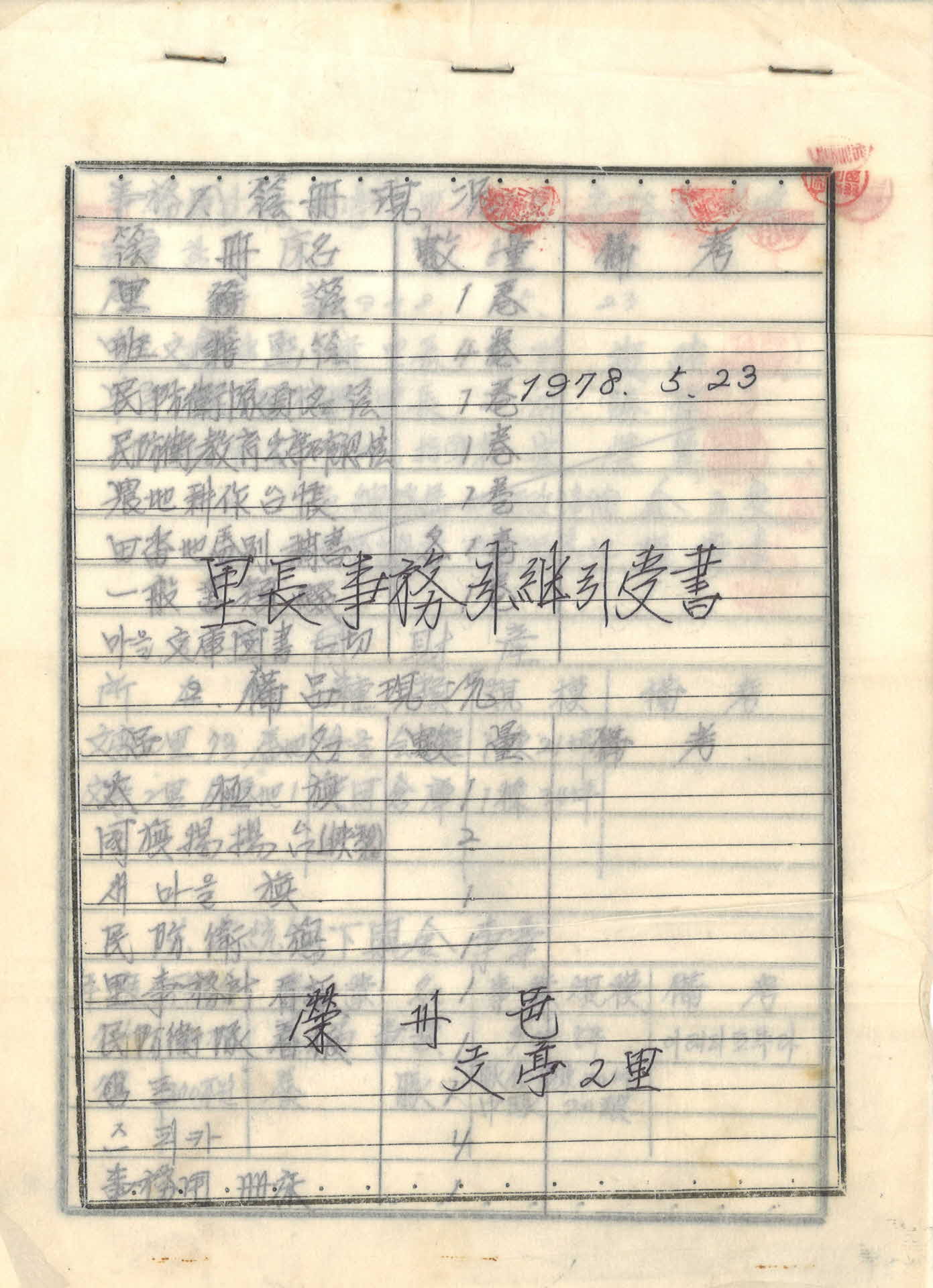 이장 사무 인수인계서