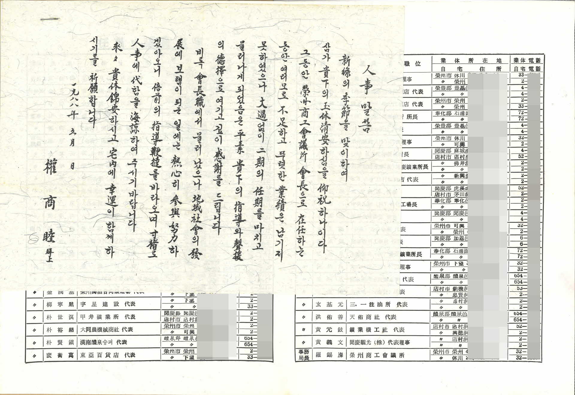 1980년대 영주관내 각종 조직 명부 8건