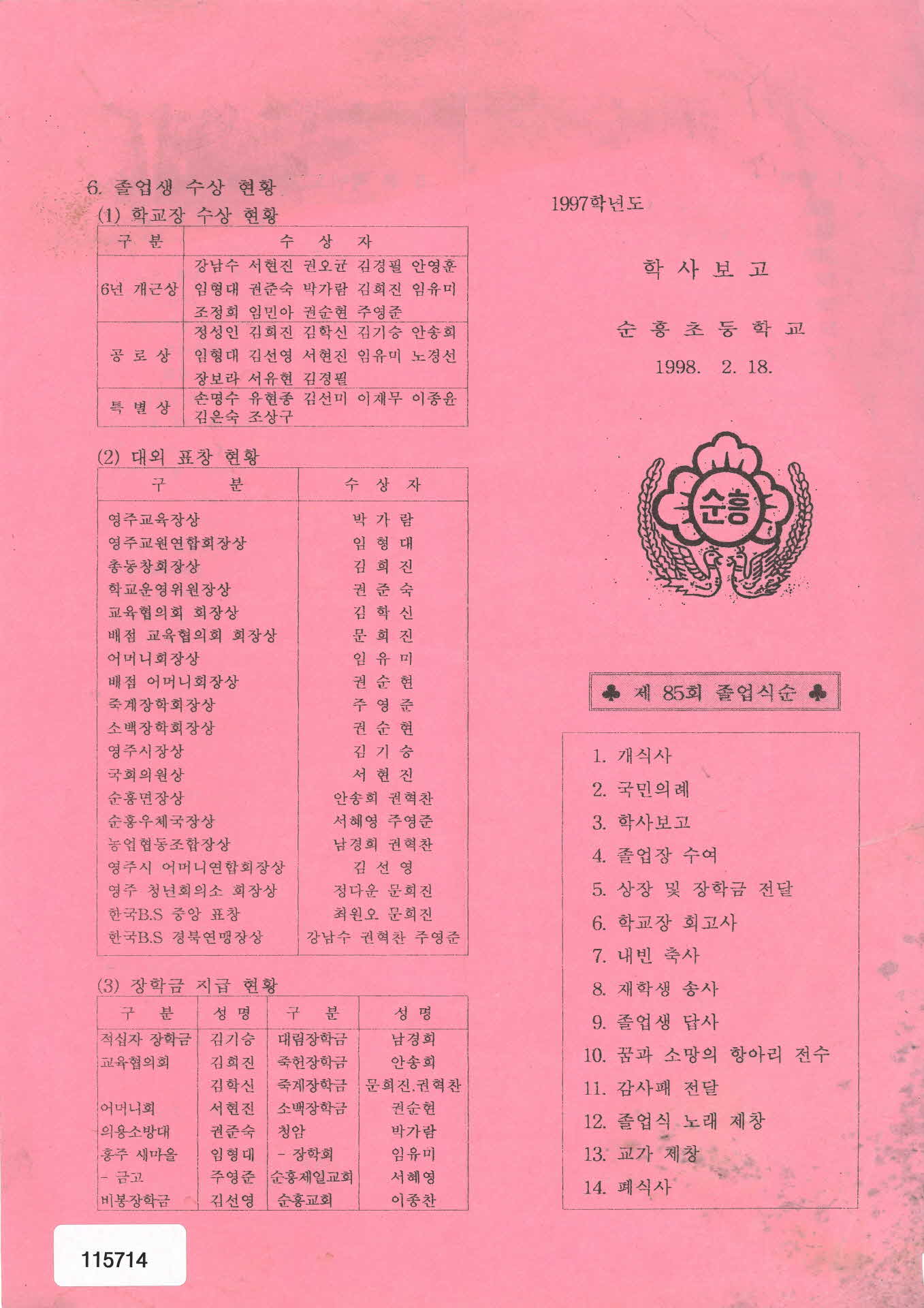 1997학년도 학사보고