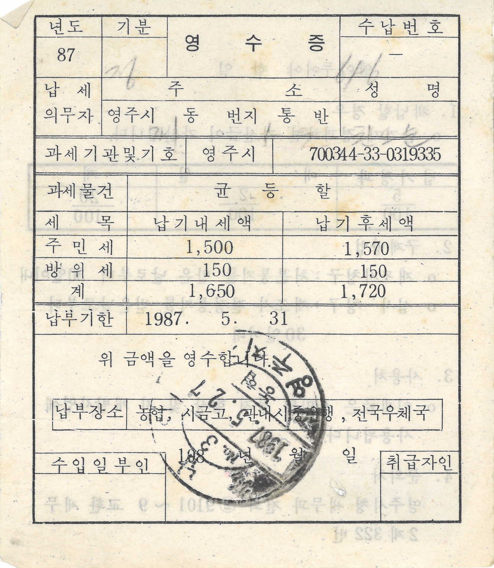 주민세 영수증
