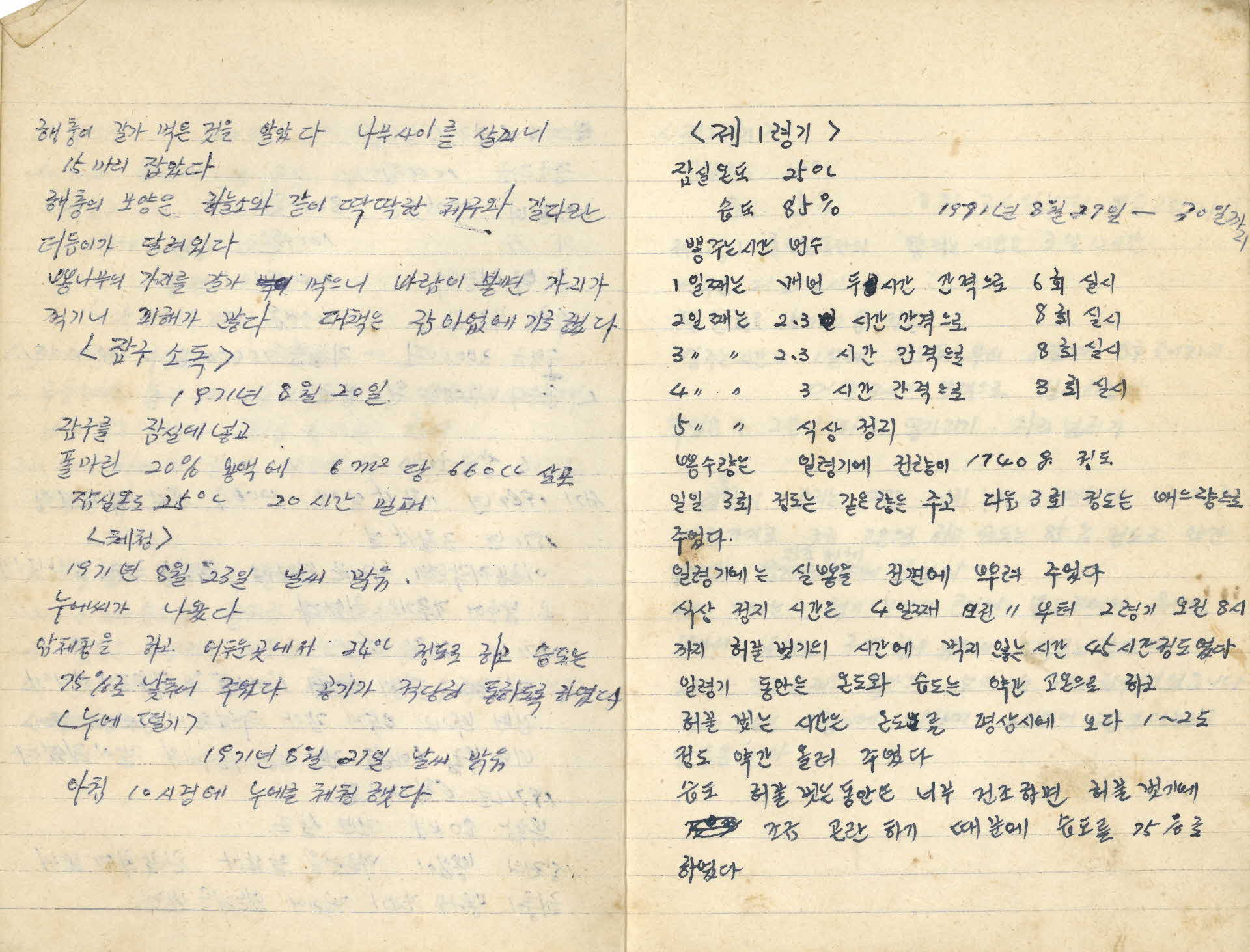 누에치기 연구 기록장