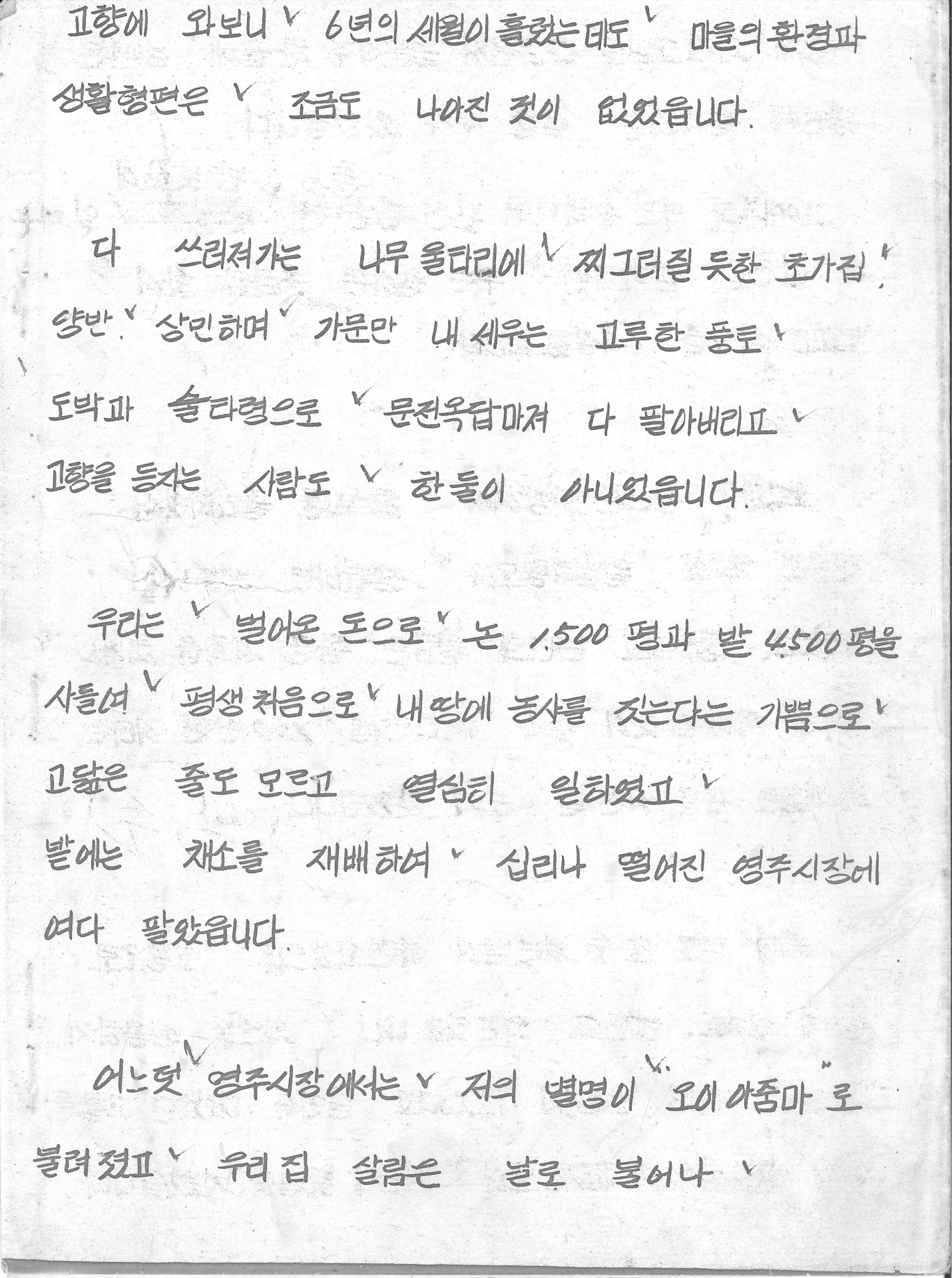 집념의 문정마을 새마을 어머니회 수기 발표문