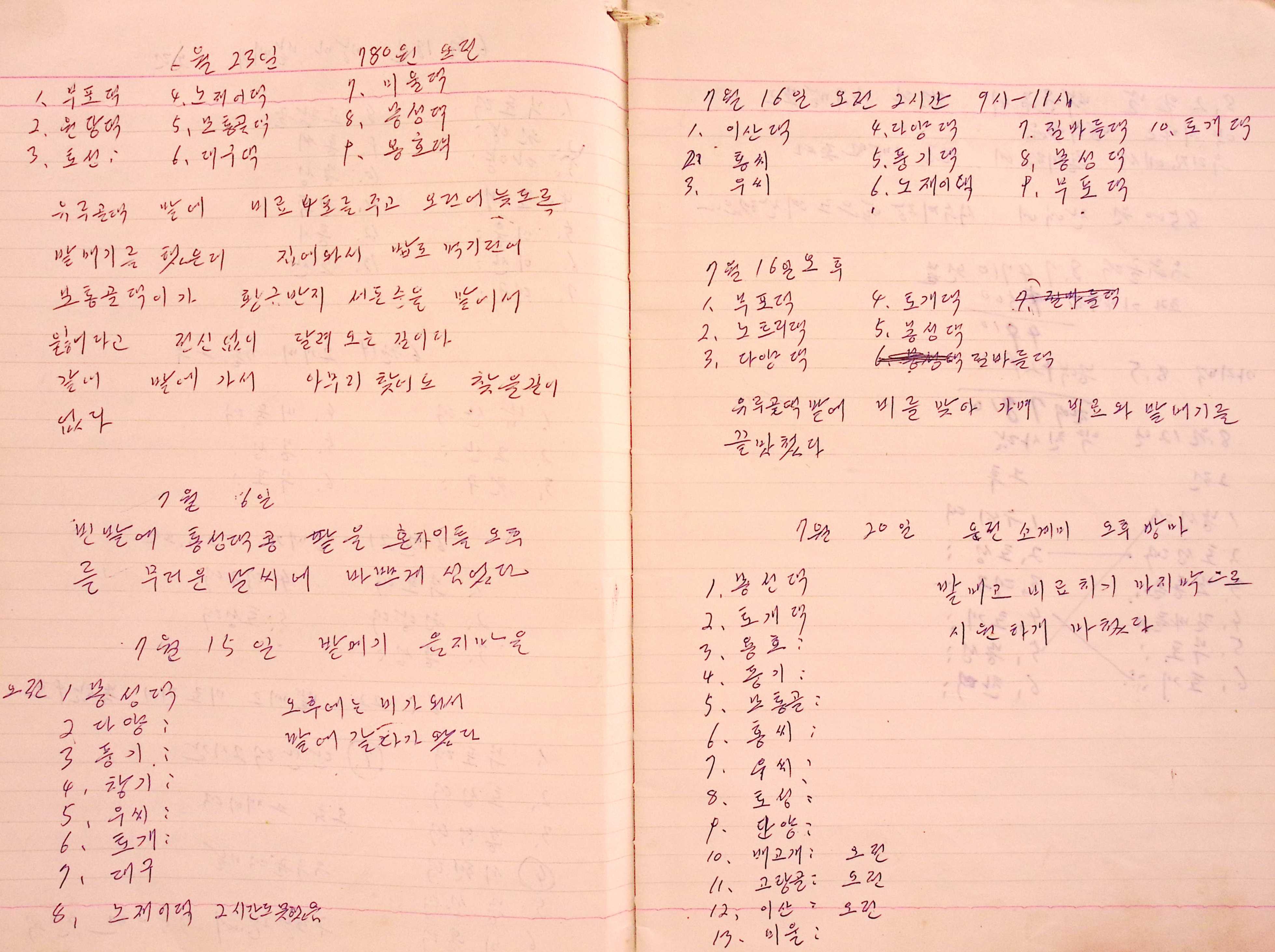 새마을 어머니회 마을 양묘 작업일지(1978년)