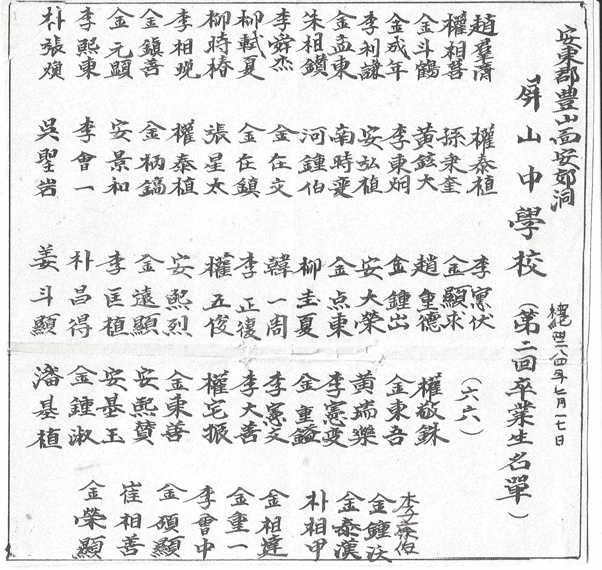 병산중학교 제2회 졸업기념사진